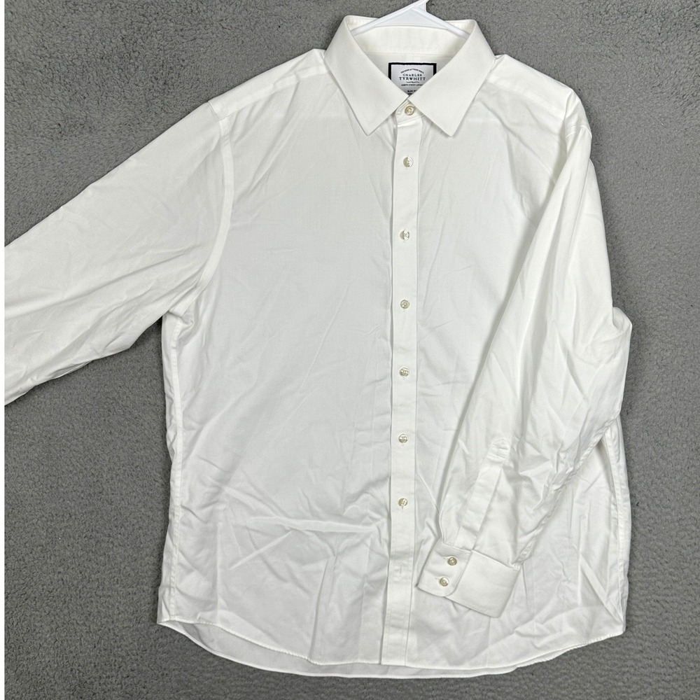 Charles Tyrwhitt Dress Shirt Mens 17.5-34 Slim Fit White Non-Iron Button Up EUC